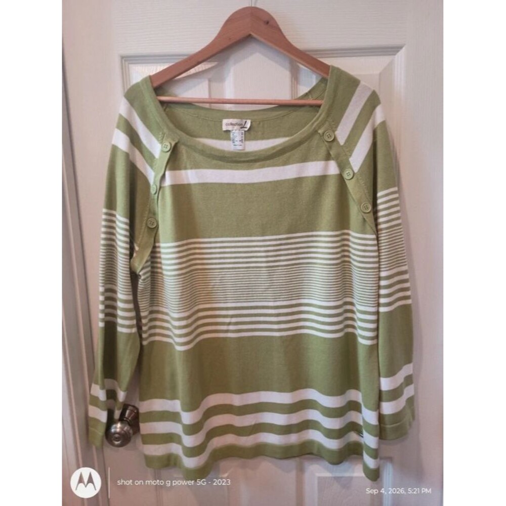 Collection L women's size 18 lime green and white cotton knit top